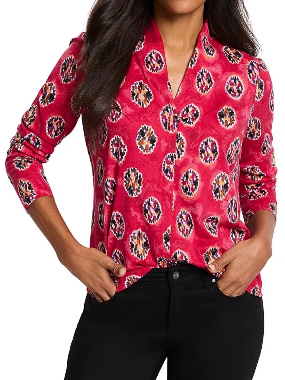 171 - NIC+ZOE Red Printed Long-Sleeve Blouse